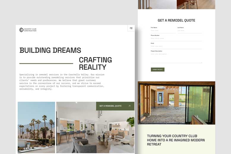 Country Club Construction website design