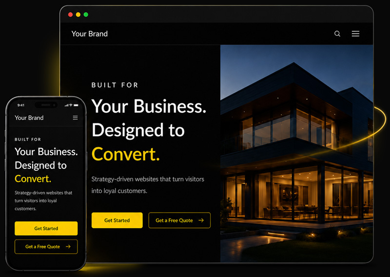 Responsive website design mockup showing desktop and mobile layouts for a Moreno Valley, California business